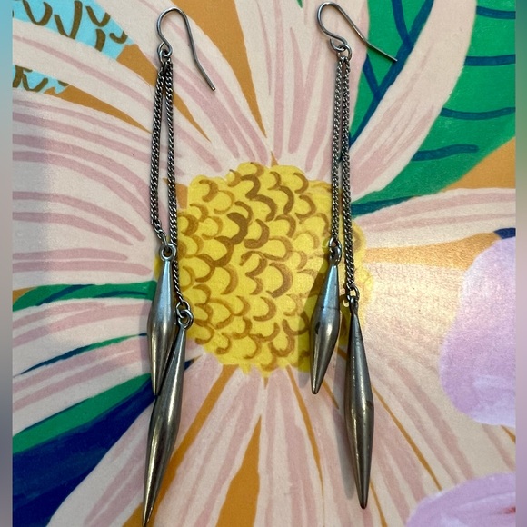 Silver Dangling Pendant Earrings - Picture 4 of 5